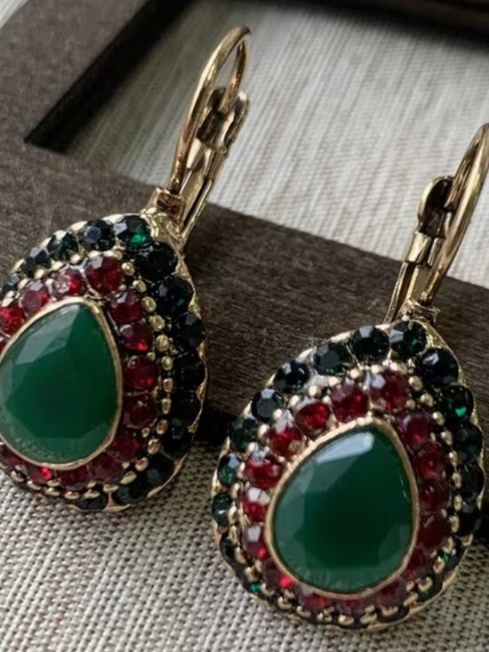 14K YELLOW GOLD DIAMOND AND EMERALD CUT RUBY EARRINGS - 242  14k Emerald Ruby Earring